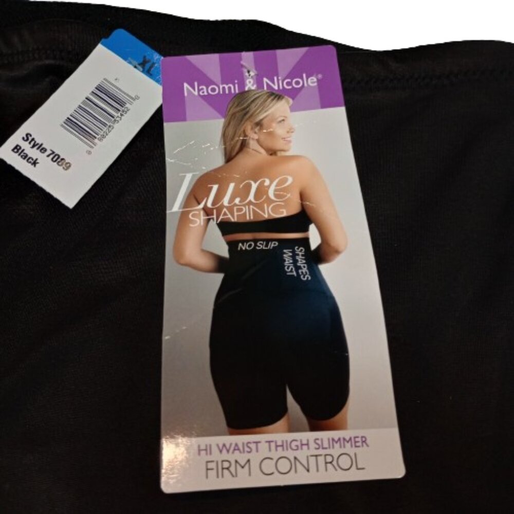 Naomi & Nicole Luxe Back Magic Hi Waist Thigh Slimmer XL Black Firm Control 7089